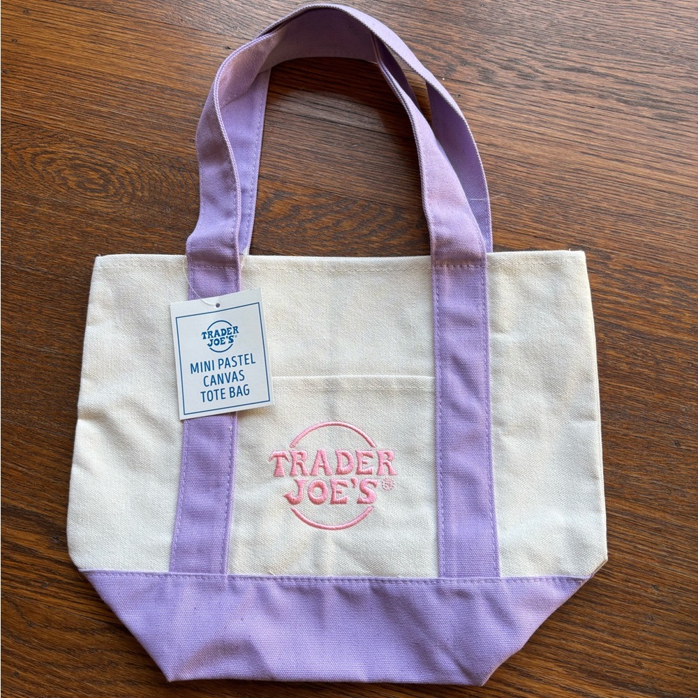 Trader Joe’s Mini Pastel Canvas Tote Bag - Cream and Purple